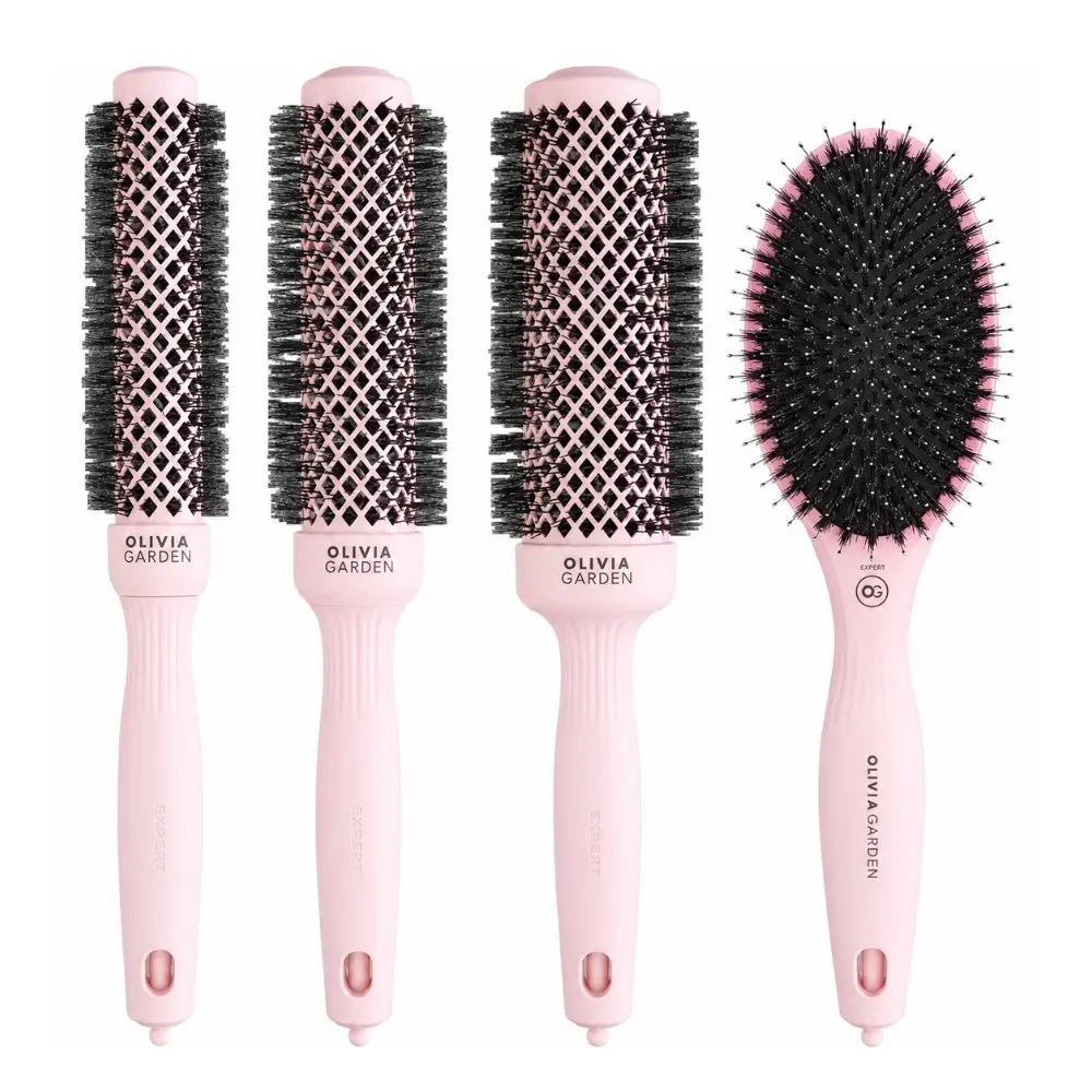 OGID2395-1-1 Četka za feniranje Olivia Garden Expert Blowout Shine Pastel Pink - Set 4 u 1 - Slika 1